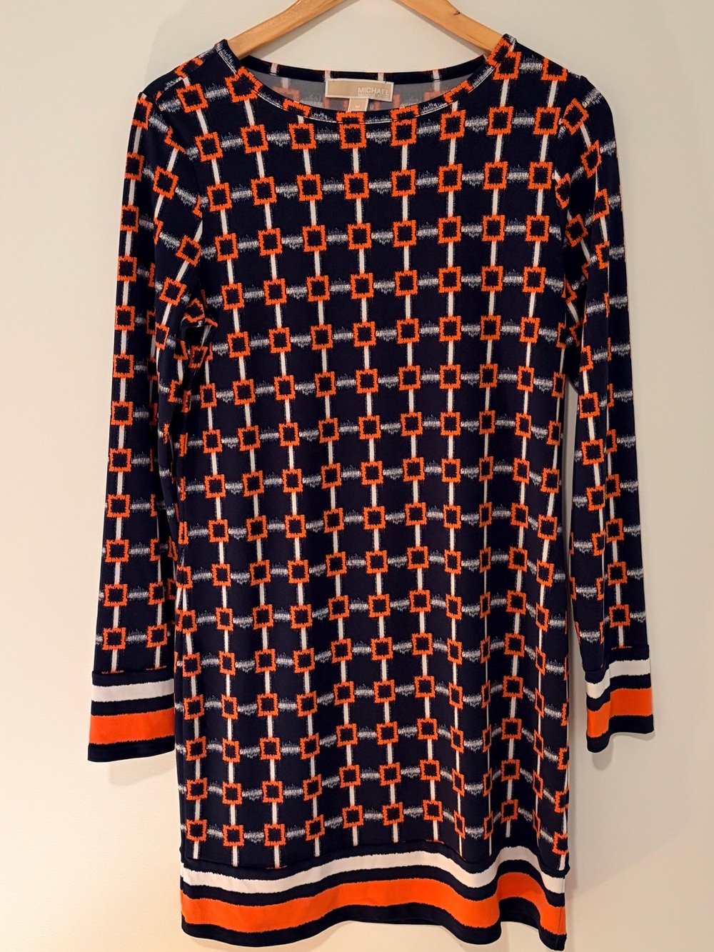 Michaels Kors Navy and Orange Geometric Shift Dress